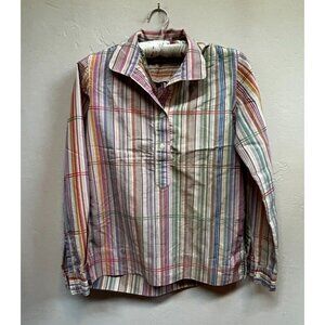 Moda Fiorentini Womens Stand Collar Multicolor Striped Shirt Sz 40 Made in Italy